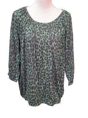 Michael Michael Kors Womens Plus Size Printed Top Green 0X